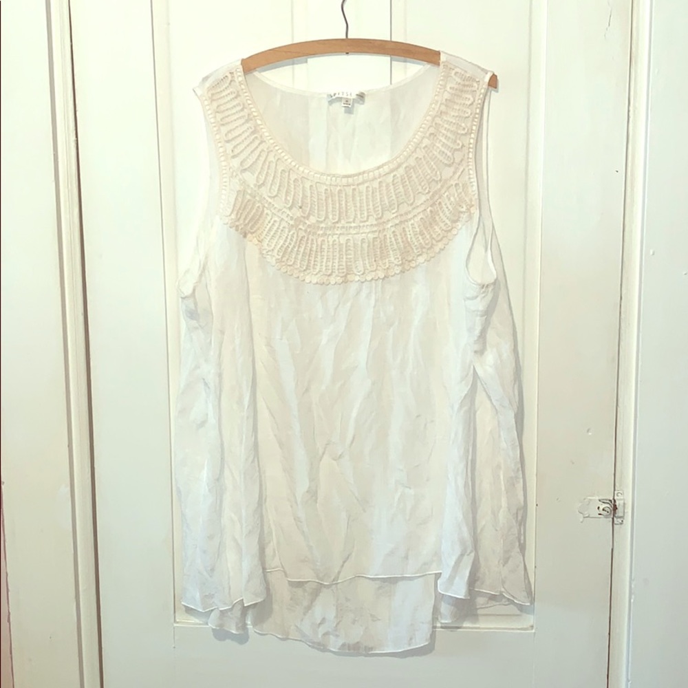 SPENCE Womens White Gauze Ivory Crochet Tank